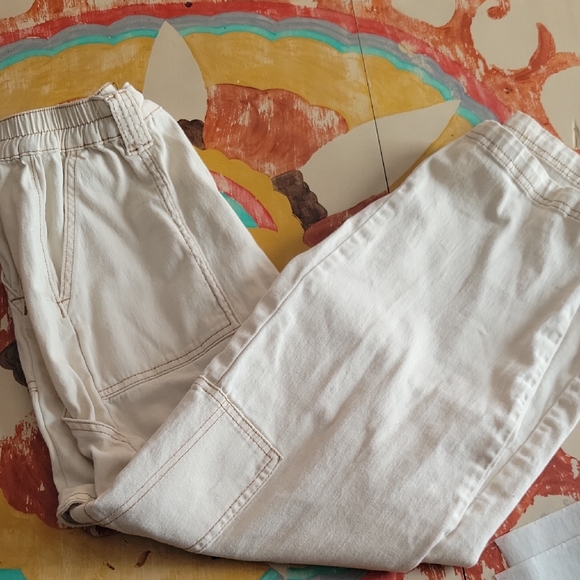 Almost Famous Pants - Women's Cream with brown stitching Medium Pants cargo
